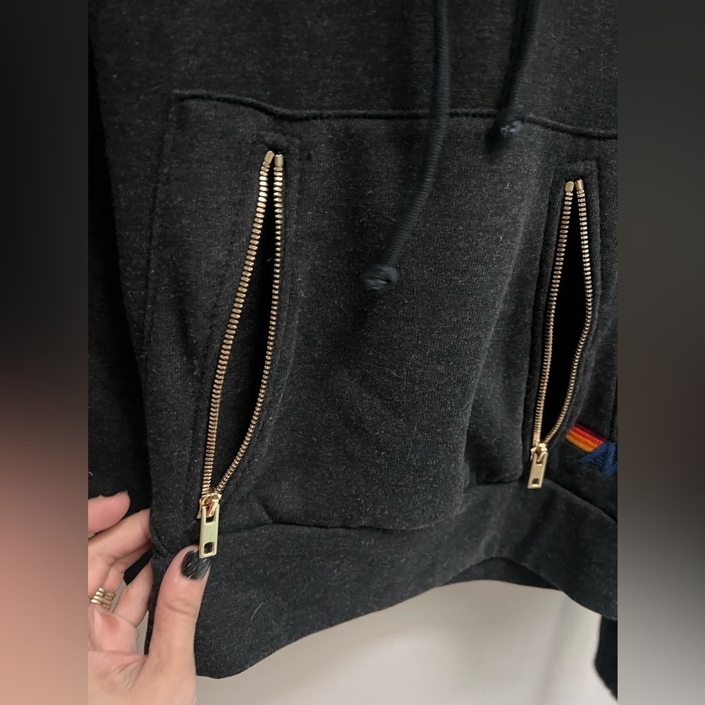 AVIATOR NATION Women’s Dark Grey Hoodie with Smily Face - Size X-Small - Picture 10 of 12